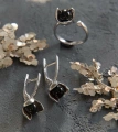 Серебряные серьги цветы c янтарём