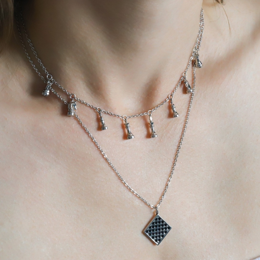 Серебряное колье Шахматы
