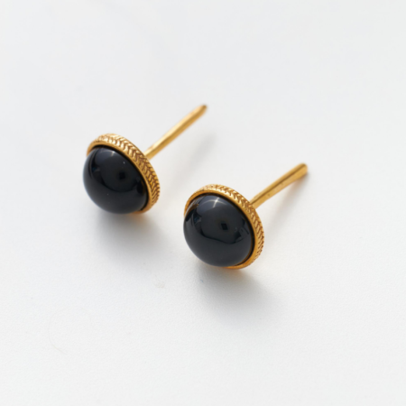 Серьги-пусеты с чёрным агатом в покрытии золотом (SARDEGNA mini)