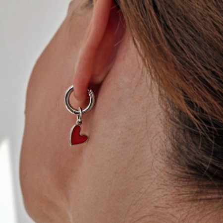 Серьги Тебе сердце юное с красным сердечком из эмали