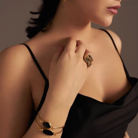 Серьги Риека с чёрным агатом
