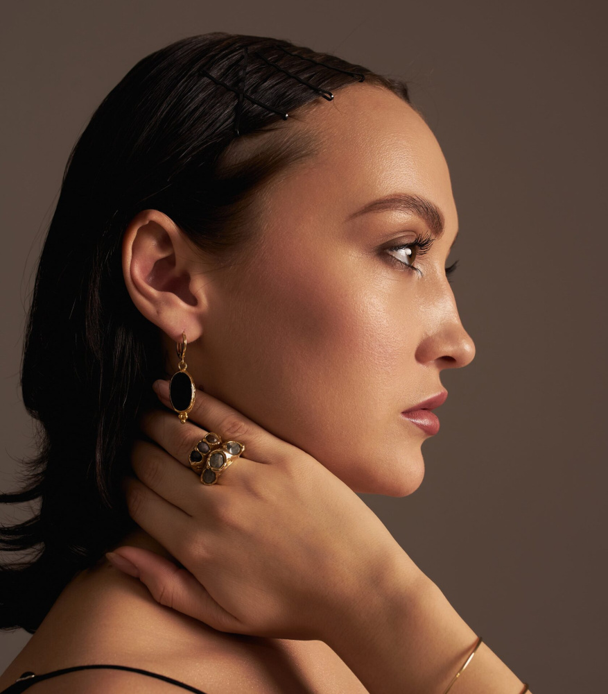 Серьги Риека с чёрным агатом