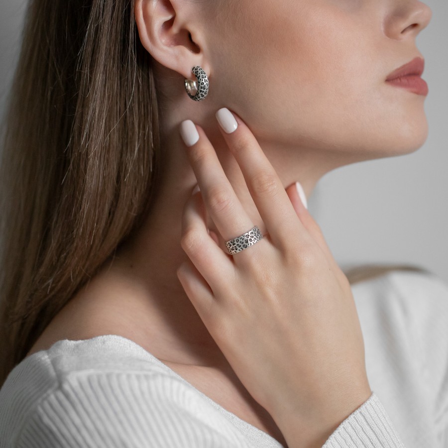 Серебряные серьги Ирбис леопард