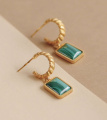 Серебряные серьги-хулахупы с малахитом в покрытии золотом (DOLOMITI)