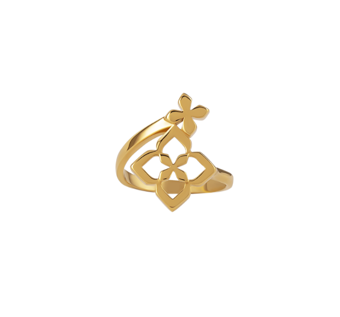 Серебряное кольцо с двумя цветками в покрытии золотом (VIOLETTA) 